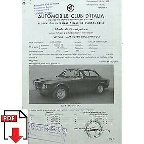 1970 Alfa Romeo Giulia Sprint GTA FIA homologation form PDF download (ACI)